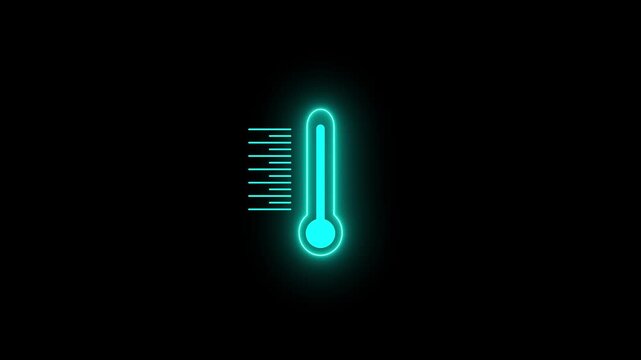 Neon thermometer animation rising temperature concept for weather and climate data visualization heat