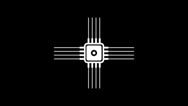 Minimalist CPU microchip icon animation, digital processor symbol for technology and computing concepts