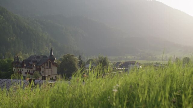 Scenic urban view of Umhausen in the Oetz Valley Austria with historic architecture alpine charm and tourism destination in the European Alps