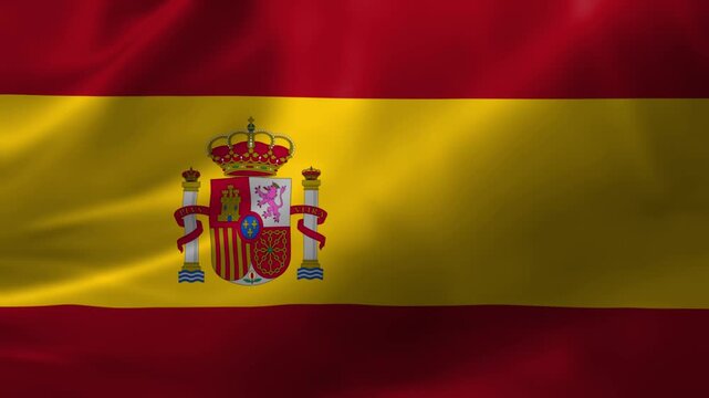 Spain flag waving in the wind close up 