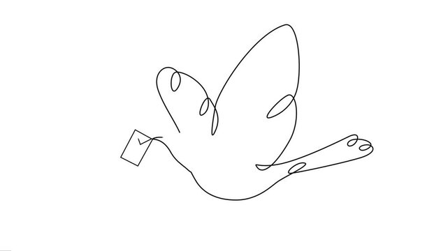 Continuous Line Art Animation of Flying Bird Carrying Envelope