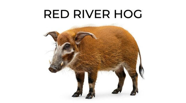 A wild Red River hog standing confidently, showcasing its unique reddish-brown fur and distinctive facial markings
