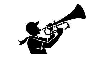 Trumpet Player Silhouette Against White Background Musical Instrument Illustration © Tamim