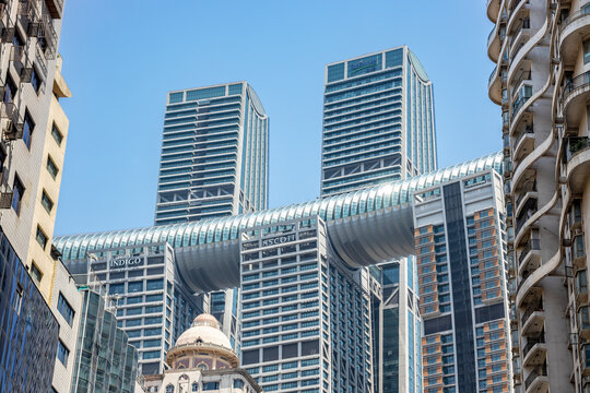 Chongqing,China- 25 April 2026: Raffles City Chongqing. Evening cityscape of Chongqing city, China. Chinese landmark, monument, street. Beautiful location, building facade, exterior of skyscrape