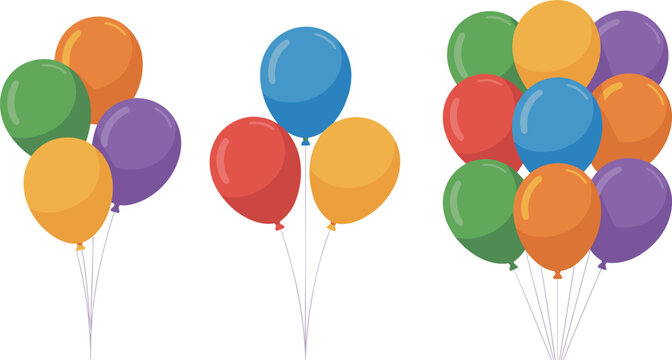 Colorful balloon bunch vector illustration set with multi colored party balloons isolated on a white background for birthday celebration designColorful balloon bunch vector illustration set with multi