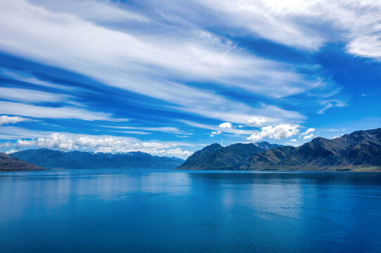 Aerial view over Lake Hawea