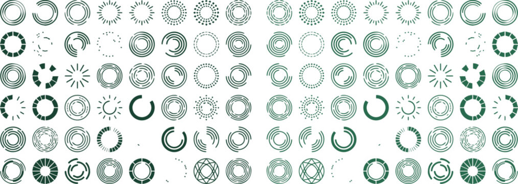 Minimalist loading spinner icon set, abstract geometric progress bar vector collection, modern UI UX design elements, digital interface graphics for web and app development
