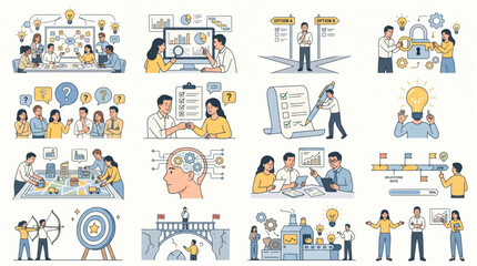 Fototapeta premium Business Analysis Consulting Process and Team Collaboration Vector Pack