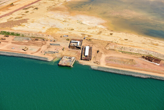 Construction barges at Fishermans Landing near Gladstone