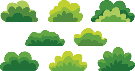 Green bush vector illustration set with cartoon shrub and hedge elements isolated on a plain white background for landscape graphic designGreen bush vector illustration set with cartoon shrub and hedg © Snowar