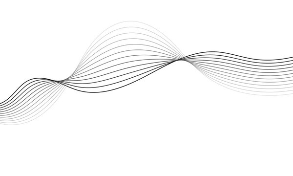 Abstract Black Wave Lines on White Background Minimal Linear Curve Graphic Design.