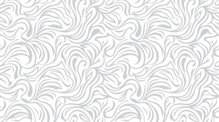 Seamless Elegant White and Grey Floral Swirl Pattern Background with Ornate Fluid Waves and Organic Minimalist Lines for Luxury Branding, Textile Design, and Sophisticated Wedding Invitations © Ayong
