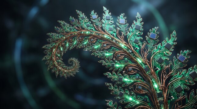 Fern Fractal Data Circuits Illustrating Mathematical Nature Patterns Complex Systems and Digital Innovation