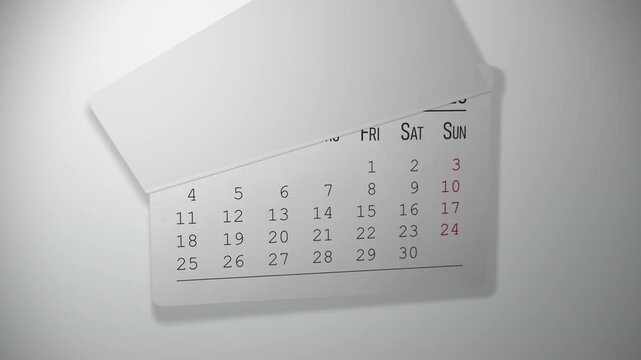 Animated January 2028 calendar with sheets peeling and tearing on a light grey surface, ideal for illustrating schedules, deadlines and new year planning concepts.