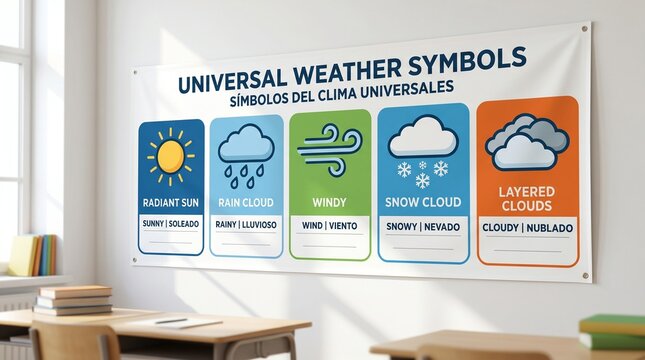 Horizontal Weather Infographic Banner For Education And Travel Vocabulary