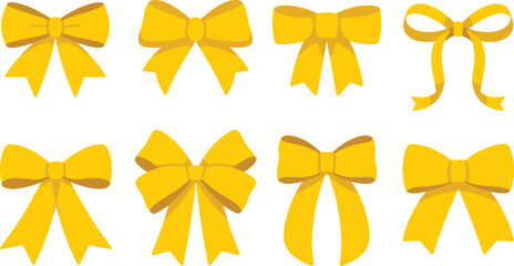 Yellow ribbon bow vector illustration set featuring decorative festive package knots isolated on white background for greeting card designYellow ribbon bow vector illustration set featuring decorative © MdAnowar
