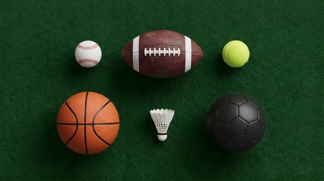 Sports balls, athletic equipment, balls collection, sports gear