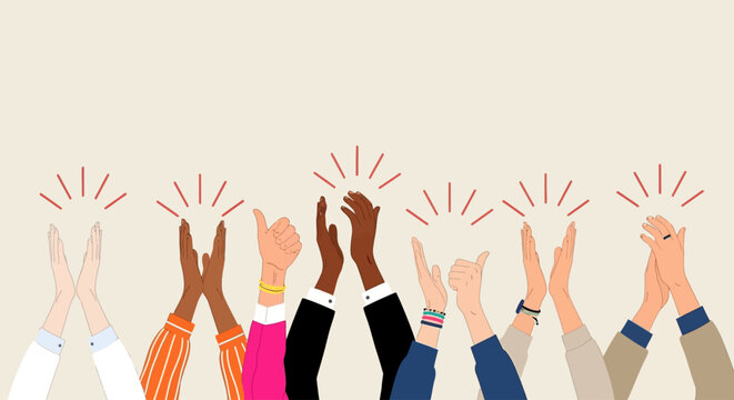 Diverse group of people clapping hands together in celebration