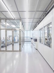 Fototapeta premium Bright controlled production floor in warm filtered light