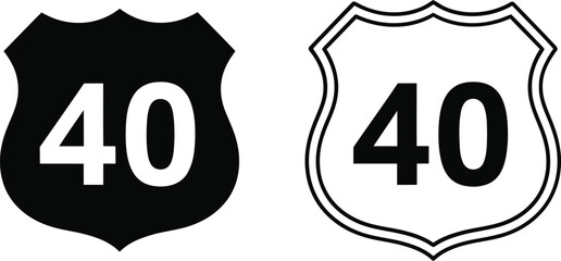 Route 40 highway shield icons, black and outline, vector road sign illustration © azad