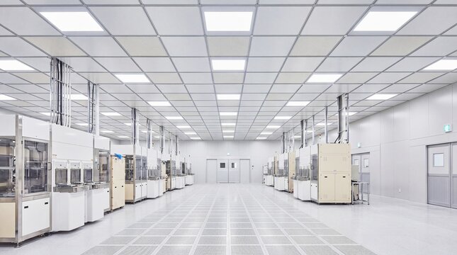 High technology factory interior with advanced process tools