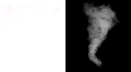 Atmospheric white smoke plume on black background, ethereal steam vapor trail, isolated wispy fog element for compositing and visual effects © Nurshita