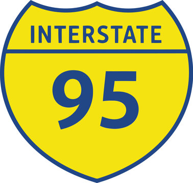 Yellow Interstate 95 Highway Sign Isolated on White Background Vector Illustration