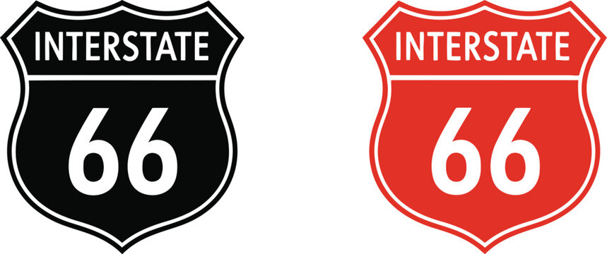 Interstate 66 highway road sign vector icon set, black and red shield illustration