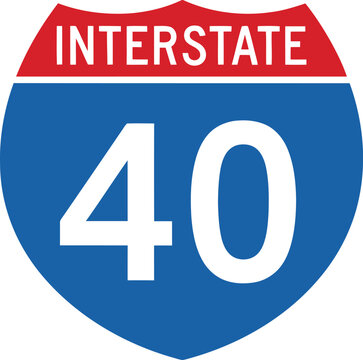 Interstate 40 highway road sign icon, blue and red shield symbol, vector illustration