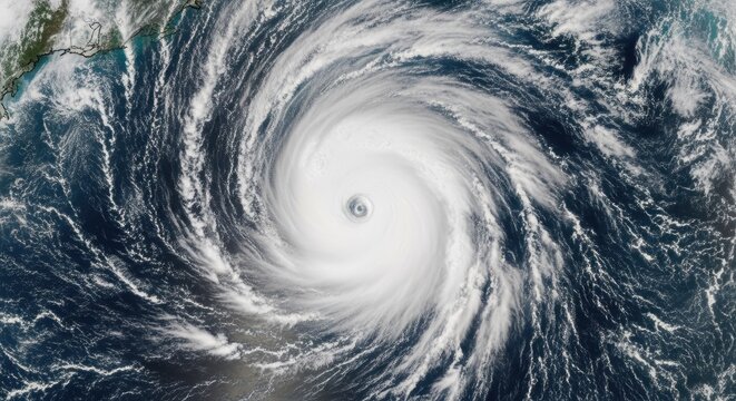 Aerial perspective of massive cyclone storm clouds spiral