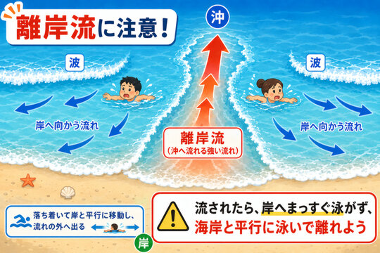 離岸流　海　海水浴　図解