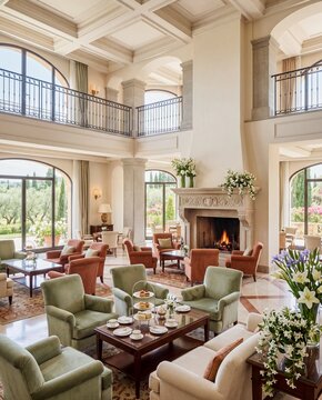 Premium quiet reading room with warm firelight for luxury accommodation promotion