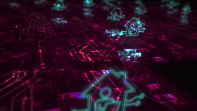Remote work freelancer symbol abstract cyber concept. Digital technology and computer background seamless and looped 3d animation.
