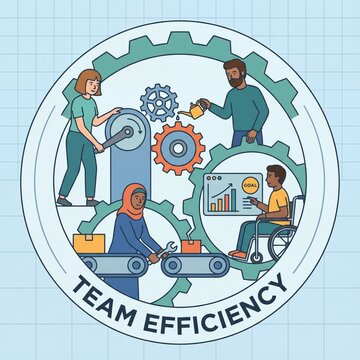 Team Efficiency Concept with Gears and Technology Collaboration.
