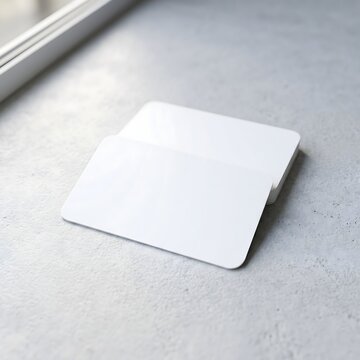 Two Blank White Business Card Mockups Lying on a Minimalist Grey Concrete Surface with Soft Natural Lighting