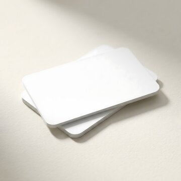 Two Blank White Plastic Cards Stacked Together on a Neutral Surface for Professional Design Mockup Presentation