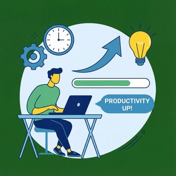 Productivity Growth Concept with Laptop and Light Bulb Illustration.