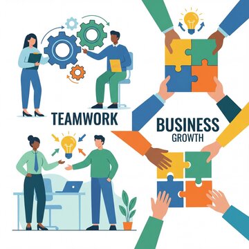 Teamwork and Business Growth Concepts with Puzzle Pieces and Collaboration.