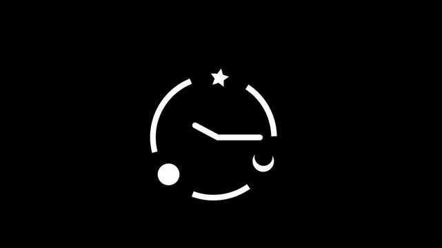 4K time white line animation. time with biological clock animated icon. Optimize cognitive function for daytime. Isolated element on transparent background