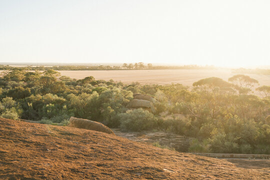 Granite rock and bush on sunrise in the eastern Wheatbelt of Western Australia