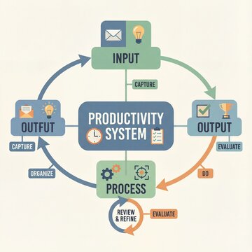 Productivity System Workflow Diagram with Input Process and Output Stages.