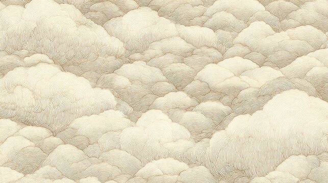 Soft, textured, cream-colored clouds with intricate, feathery details, creating a dreamlike, ethereal vista