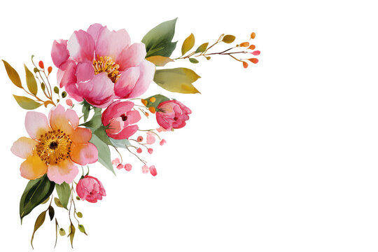 Delicate pink and yellow floral arrangement isolated on transparent background.