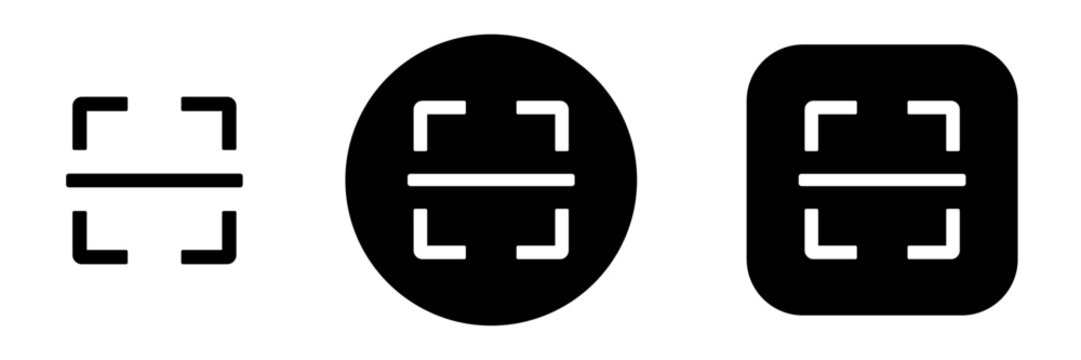Scan button icon set with scanner symbol. QR reader and barcode scanner icons for document scanning, code capture, app, web and mobile interfaces
