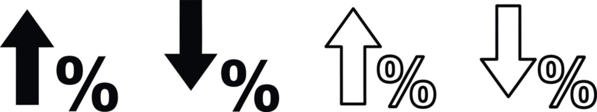 Financial percentage arrows growth and decline icons with percentage, business