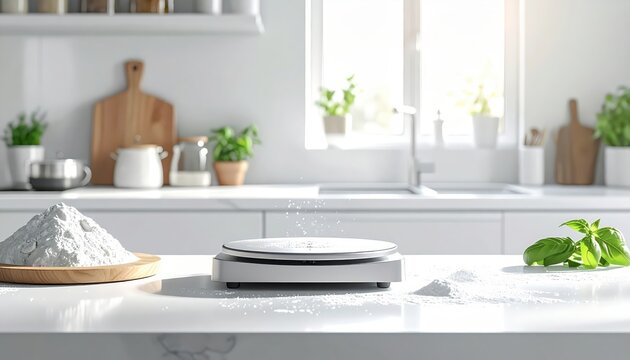 Kitchen Counter with Ingredients and Dishes.