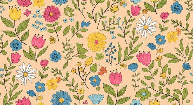 Whimsical flowers dancing gently among pastel tones and creative charm