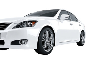 Naklejka premium Elegant white sedan parked isolated on transparent background.