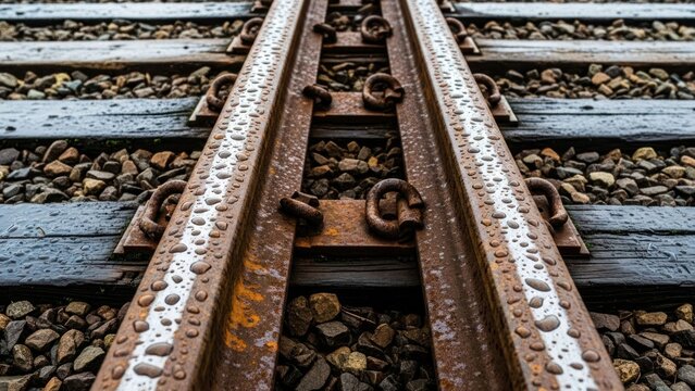 Trilhos de trem molhados