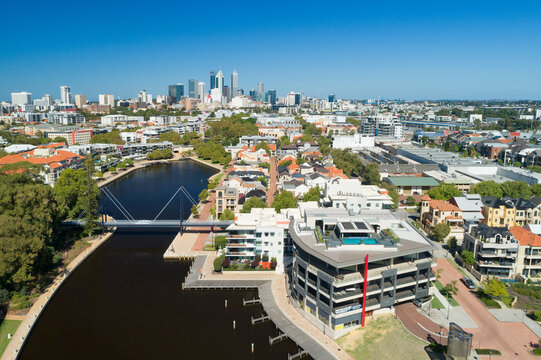 Aerial view over East Perth and the cod of Perth City